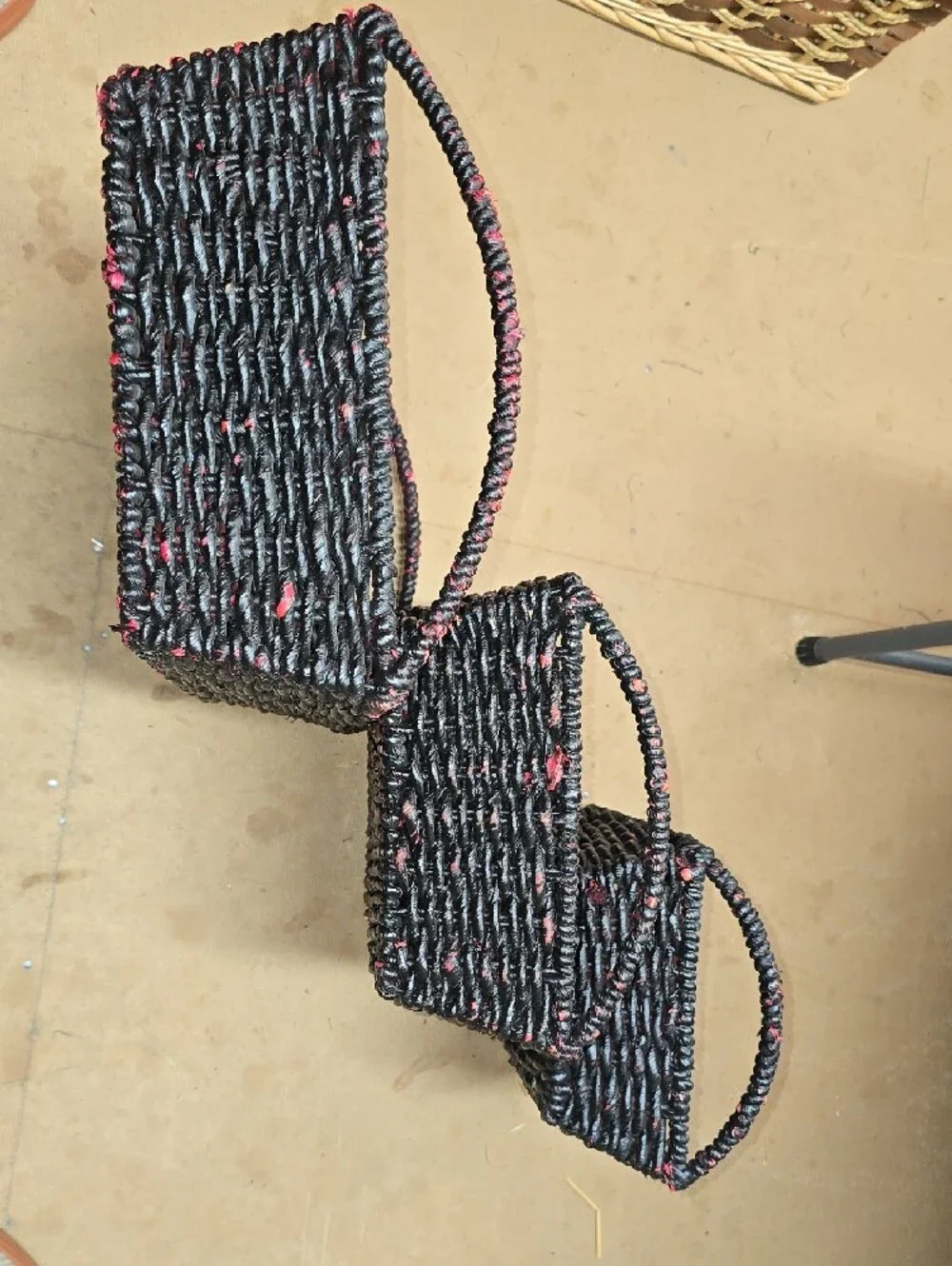Astor Bohemian Farmhouse Reinforced Baskets with Red Accents - Set of 3